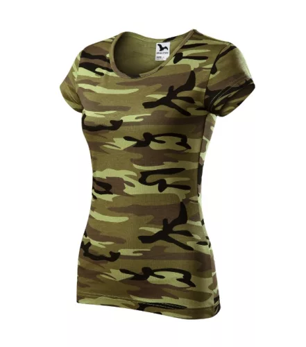 Malfini Camo Pure - Íves szabású női póló - Zöld terepszín - XS