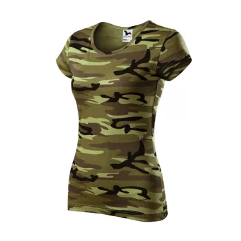   Malfini Camo Pure - Íves szabású női póló - Zöld terepszín - S
