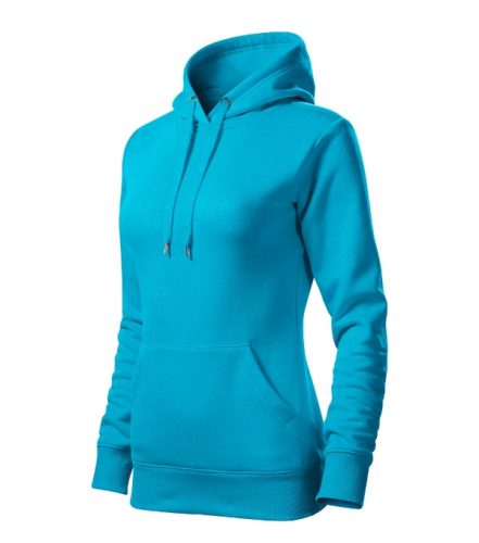 Cape Free - Kenguru zsebes, kapucnis, címkementes női pulóver - Türkiz - 2XL