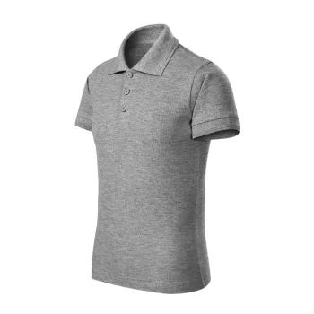   Malfini Pique Polo Free - Címkementes galléros gyerek póló - Sötétszürke melírozott - 122 cm/6 éves