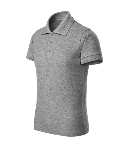 Malfini Pique Polo Free - Címkementes galléros gyerek póló - Sötétszürke melírozott - 134 cm/8 éves