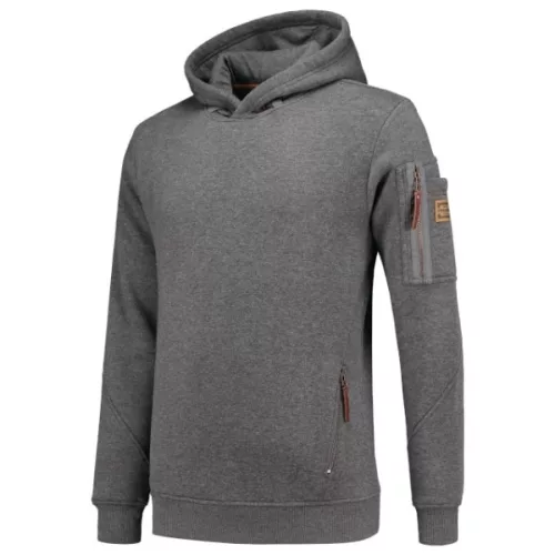 Tricorp Premium Hooded Sweater - Bolyhos belsős, cipzáras zsebes férfi pulóver - Stone melange - M