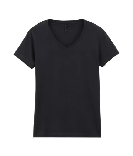 Gildan SOFTSTYLE® - Félszűkített, oldalvarrott fazonú, V-nyakú női póló - Fekete - 2XL