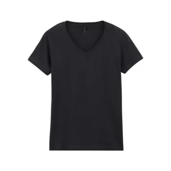   Gildan SOFTSTYLE® - Félszűkített, oldalvarrott fazonú, V-nyakú női póló - Fekete - XL