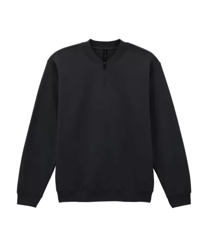 Gildan SOFTSTYLE® - Bolyhos belsős, 1/4 cipzáras férfi pulóver - Fekete - M