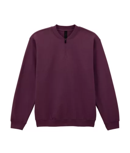 Gildan SOFTSTYLE® - Bolyhos belsős, 1/4 cipzáras férfi pulóver - Maroon - M