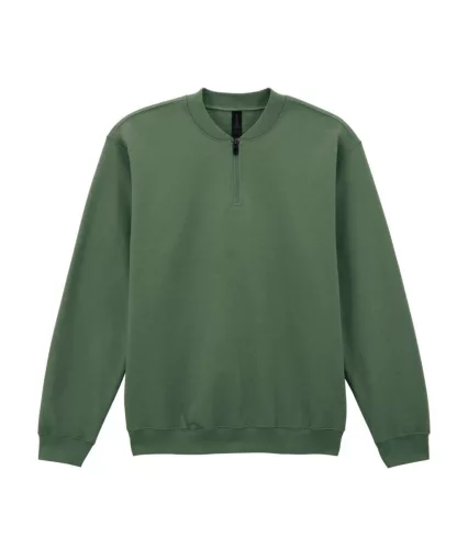 Gildan SOFTSTYLE® - Bolyhos belsős, 1/4 cipzáras férfi pulóver - Military Green - 2XL