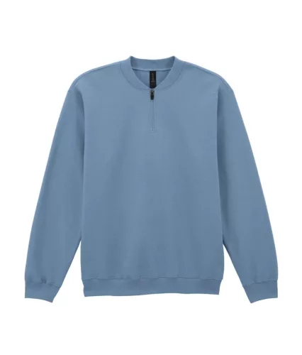 Gildan SOFTSTYLE® - Bolyhos belsős, 1/4 cipzáras férfi pulóver - Stone Blue - M