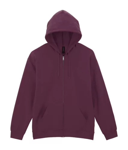 Gildan SOFTSTYLE® - Bolyhosz belsős, kapucnis, cipzáras férfi pulóver - Maroon - 2XL