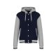 Kariban - Kapucnis, patentos, kontrasztos unisex Teddy pulóver - Tengerészkék/Szürke/Fehér - 2XL
