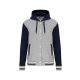 Kariban - Kapucnis, patentos, kontrasztos unisex Teddy pulóver - Szürke/Tengerészkék/Fehér - L