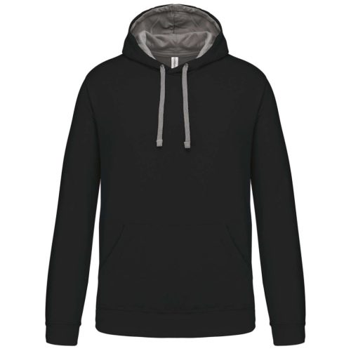 Kariban - Kontrasztos kapucnis, kenguruzsebes férfi pulóver - Fekete/Szürke - 2XL