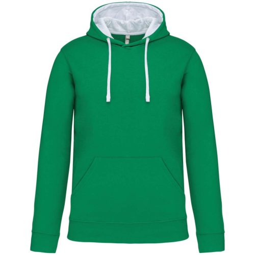 Kariban - Kontrasztos kapucnis, kenguruzsebes férfi pulóver - Világoszöld/Fehér - 2XL