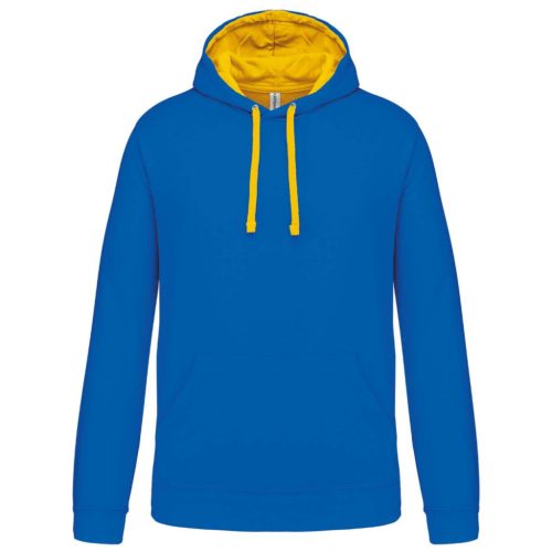 Kariban - Kontrasztos kapucnis, kenguruzsebes férfi pulóver - Világos királykék/Sárga - 2XL