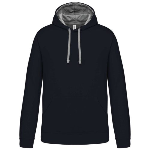 Kariban - Kontrasztos kapucnis, kenguruzsebes férfi pulóver - Tengerészkék/Szürke - 2XL
