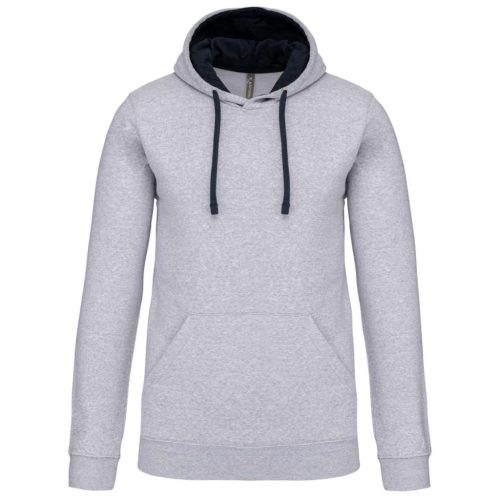 Kariban - Kontrasztos kapucnis, kenguruzsebes férfi pulóver - Szürke/Tengerészkék - 2XL