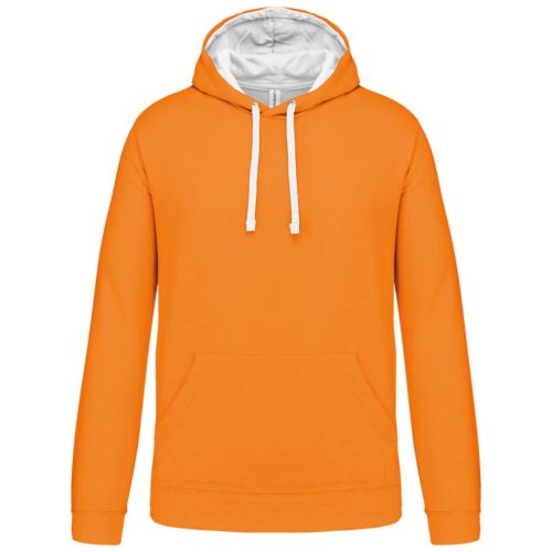 Kariban - Kontrasztos kapucnis, kenguruzsebes férfi pulóver - Narancssárga/Fehér - 2XL
