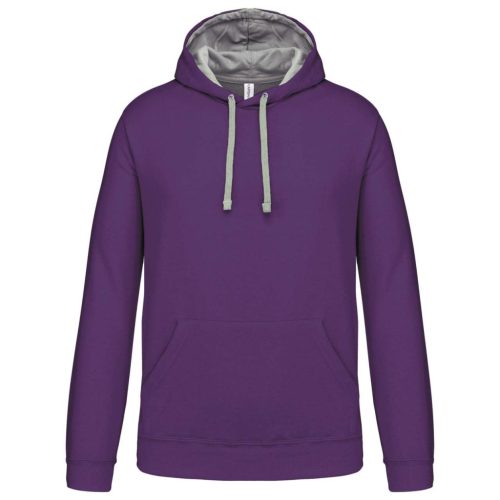 Kariban - Kontrasztos kapucnis, kenguruzsebes férfi pulóver - Lila/Szürke - 2XL