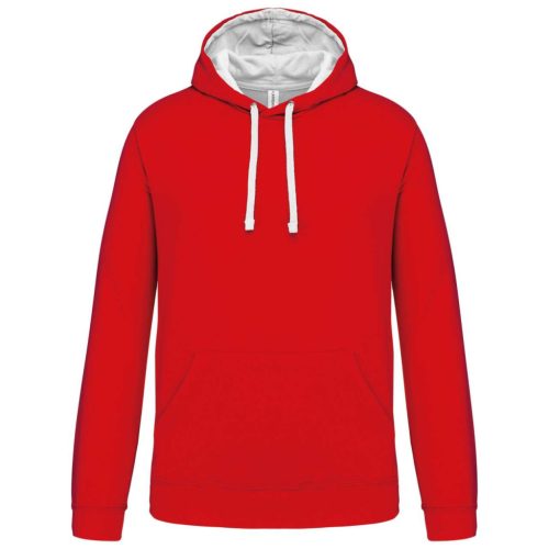 Kariban - Kontrasztos kapucnis, kenguruzsebes férfi pulóver - Piros/Fehér - 2XL