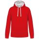 Kariban - Kontrasztos kapucnis, kenguruzsebes férfi pulóver - Piros/Fehér - 2XL