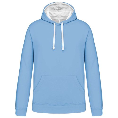 Kariban - Kontrasztos kapucnis, kenguruzsebes férfi pulóver - Égszínkék/Fehér - 2XL