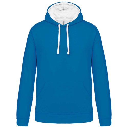 Kariban - Kontrasztos kapucnis, kenguruzsebes férfi pulóver - Tropical kék/Fehér - 2XL