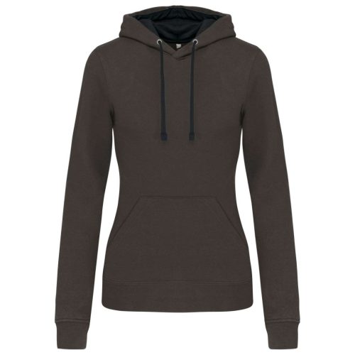 Kariban - Kontrasztos kapucnis, kenguruzsebes női pulóver - Sötétszürke/Fekete - 2XL
