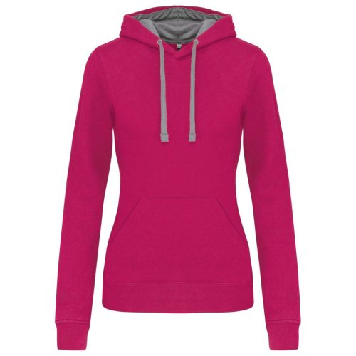 Kariban - Kontrasztos kapucnis, kenguruzsebes női pulóver - Fukszia/Szürke - 2XL