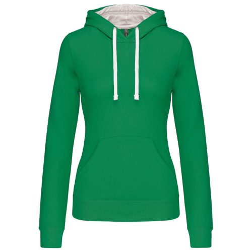 Kariban - Kontrasztos kapucnis, kenguruzsebes női pulóver - Világoszöld/Fehér - 2XL