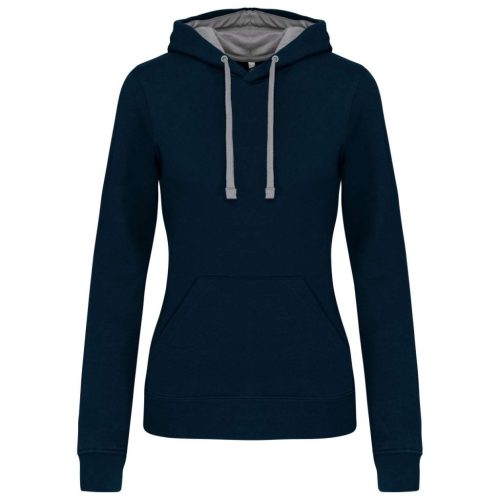 Kariban - Kontrasztos kapucnis, kenguruzsebes női pulóver - Tengerészkék/Szürke - 2XL