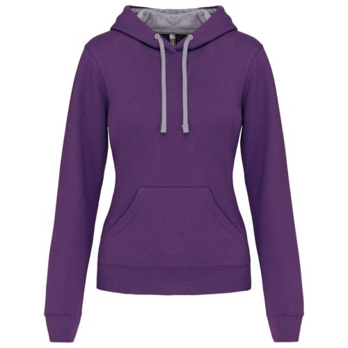 Kariban - Kontrasztos kapucnis, kenguruzsebes női pulóver - Lila/Szürke - 2XL