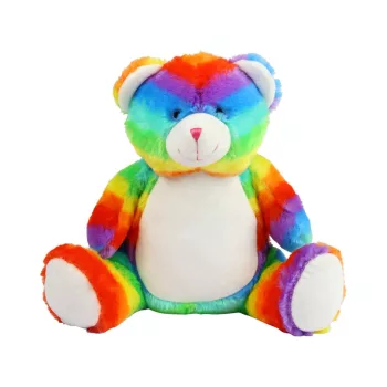   Mumbles Zippie - Szivárvány mackó emblémázható pocakkal - Kb 42 cm