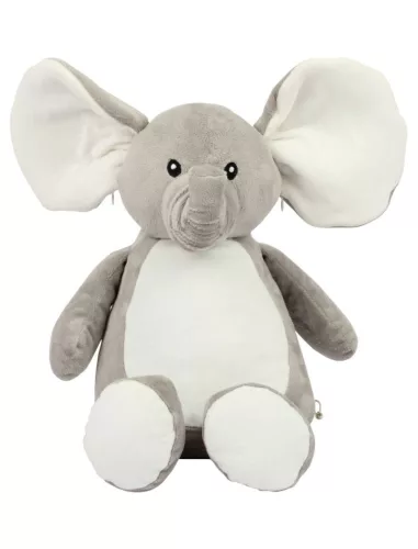 Mumbles Zippie - Szürke elefánt emblémázható pocakkal és fülekkel - Ülve kb 32 cm