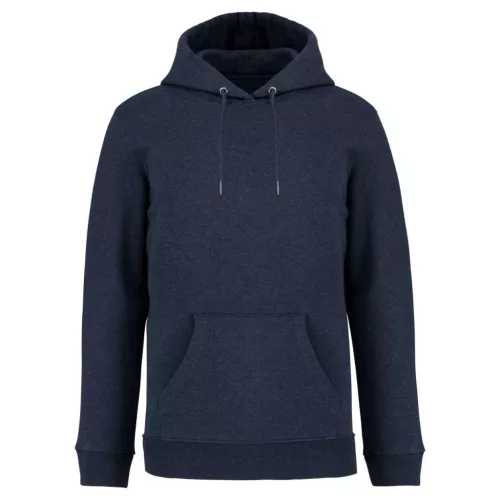 Native Spirit - Kapucnis, kenguru zsebes, bolyhos belsős unisex pulóver - Melírozott tengerészkék - 2XL