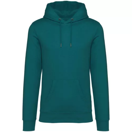 Native Spirit - Kapucnis, kenguru zsebes, bolyhos belsős unisex pulóver - Pávazöld - M