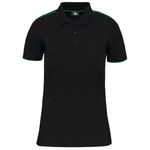 Designed To Work - Kontrasztos pique női galléros póló - Fekete/Kelly Green - L