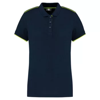   Designed To Work - Kontrasztos pique női galléros póló - Tengerészkék/Fluoresz.sárga - 2XL