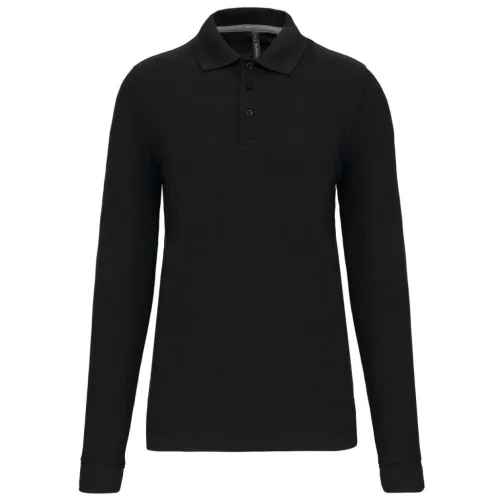 Designed To Work - Hosszú ujjú pique férfi galléros póló - Fekete - 3XL