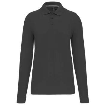   Designed To Work - Hosszú ujjú pique férfi galléros póló - Sötétszürke - 2XL