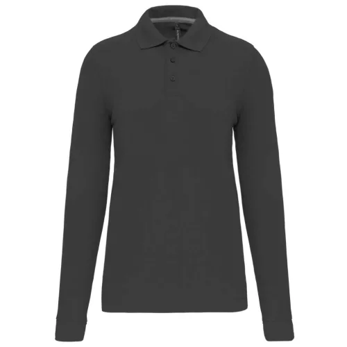 Designed To Work - Hosszú ujjú pique férfi galléros póló - Sötétszürke - XL